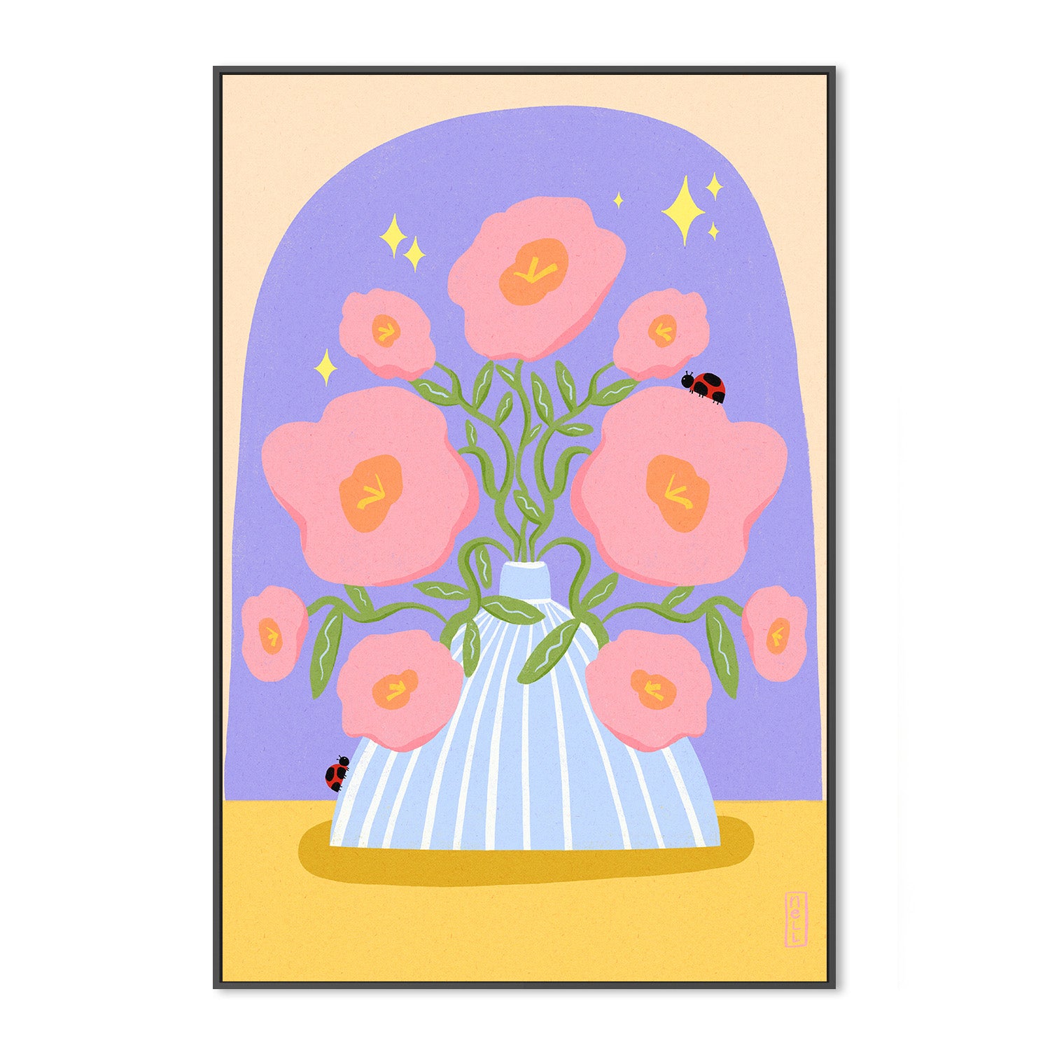 wall-art-print-canvas-poster-framed-Fun Flowers in a Vase Illustration-3