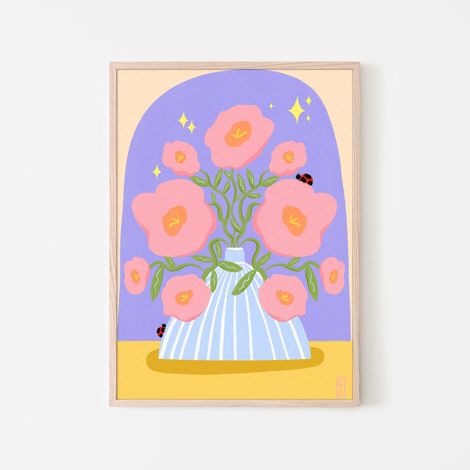 wall-art-print-canvas-poster-framed-Fun Flowers in a Vase Illustration-6
