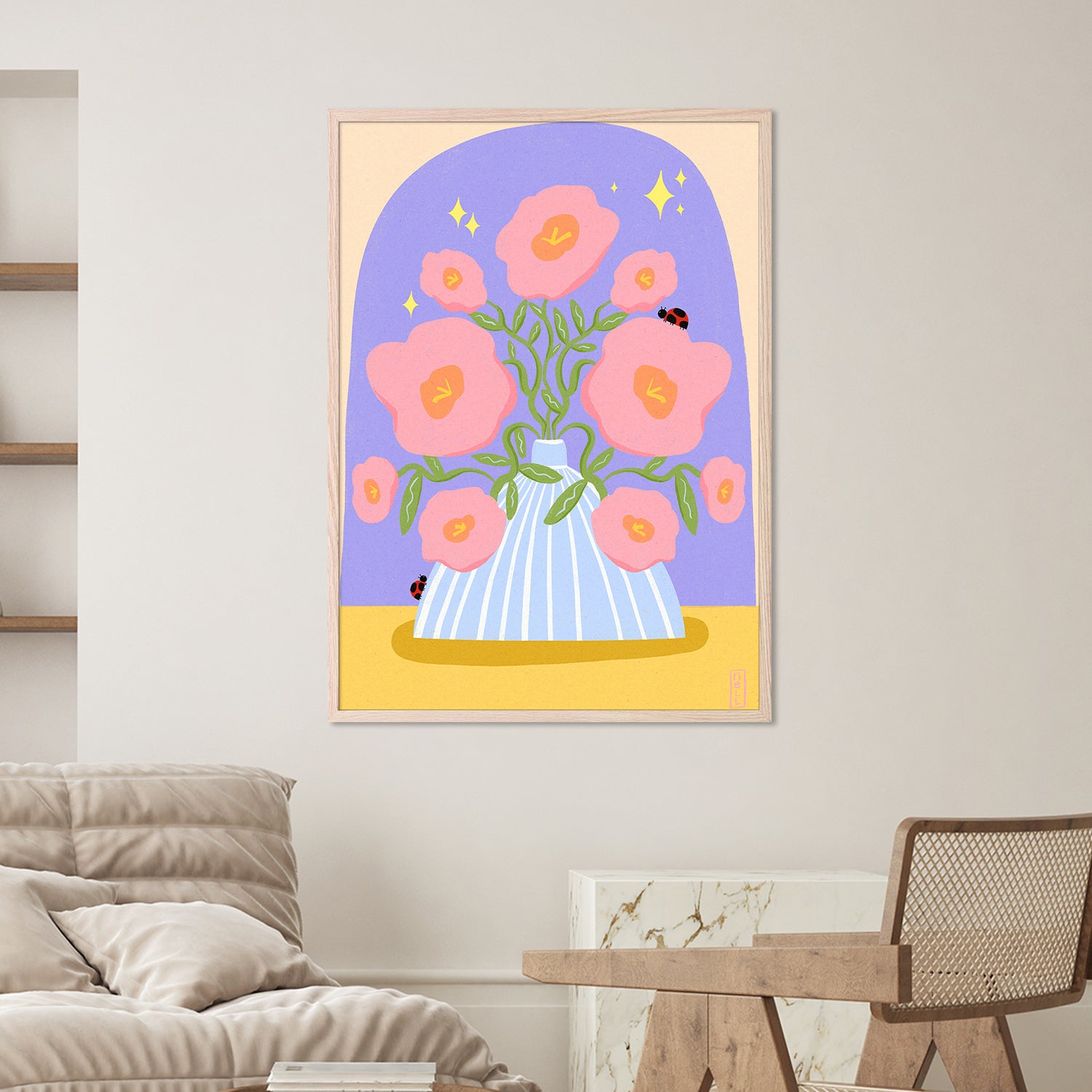 wall-art-print-canvas-poster-framed-Fun Flowers in a Vase Illustration-7