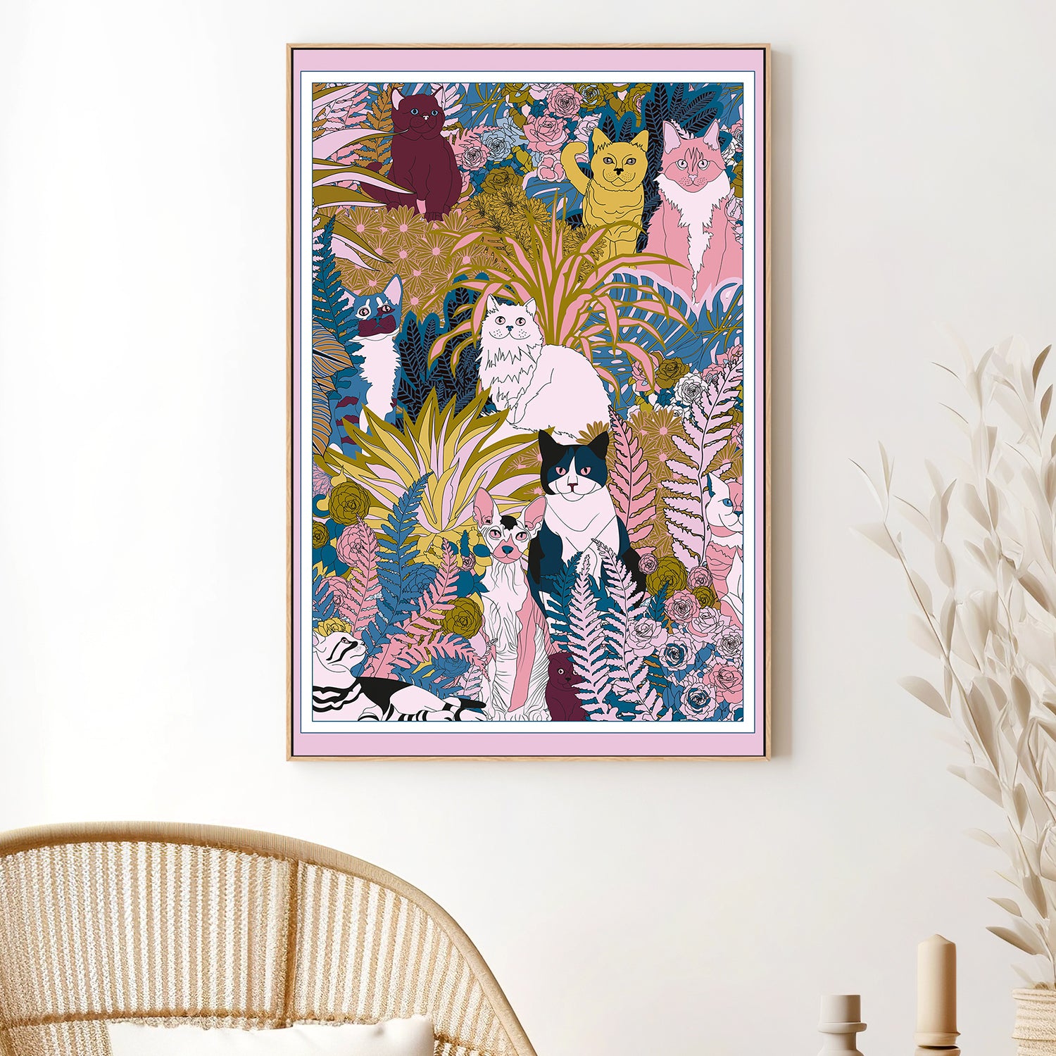 wall-art-print-canvas-poster-framed-Garden Cats-2