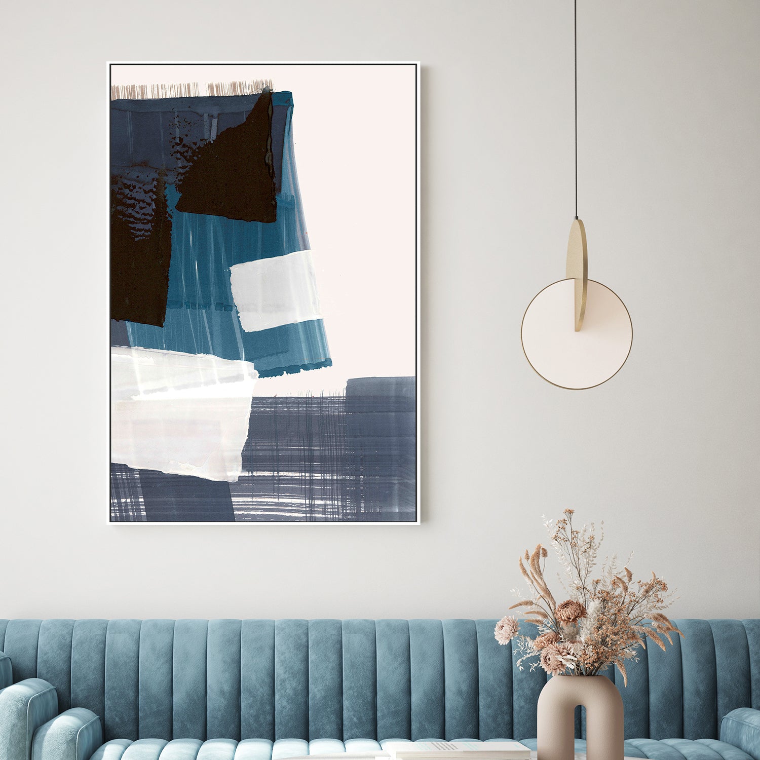 wall-art-print-canvas-poster-framed-Geometric Harmony in Blue and Black-2