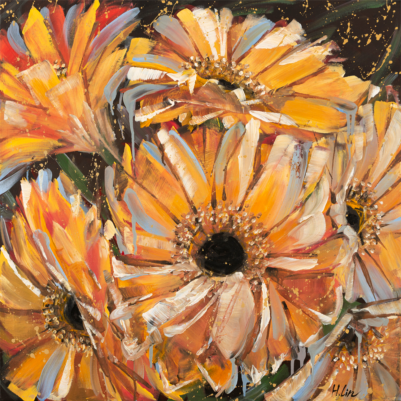 wall-art-print-canvas-poster-framed-Gerbera Daisies , By Hsin Lin-GIOIA-WALL-ART