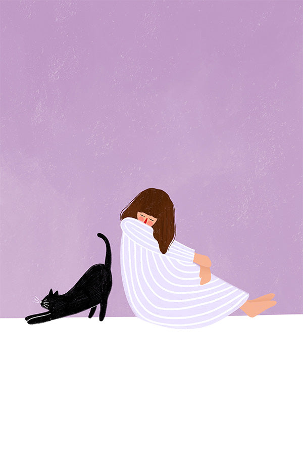 wall-art-print-canvas-poster-framed-Girl and Cat-1
