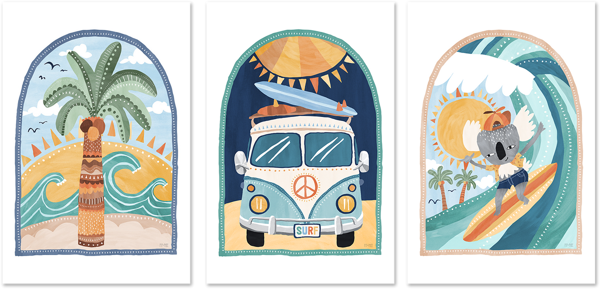 wall-art-print-canvas-poster-framed-Going Coconuts, Set of 3 , By Pip and Phee-1