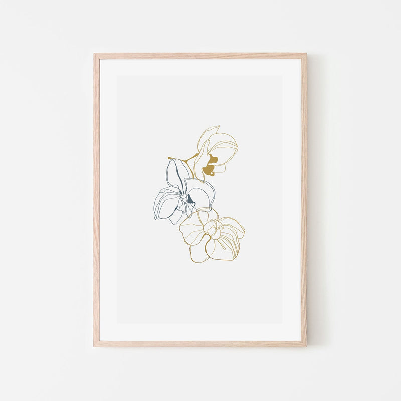 wall-art-print-canvas-poster-framed-Gold And Navy Floral Lines, Style A-GIOIA-WALL-ART