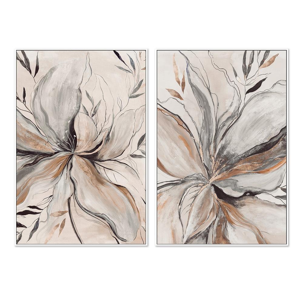 wall-art-print-canvas-poster-framed-Gold Brown Charcole Flower, Style A & B, Set Of 2 , By Asia Jensen-5