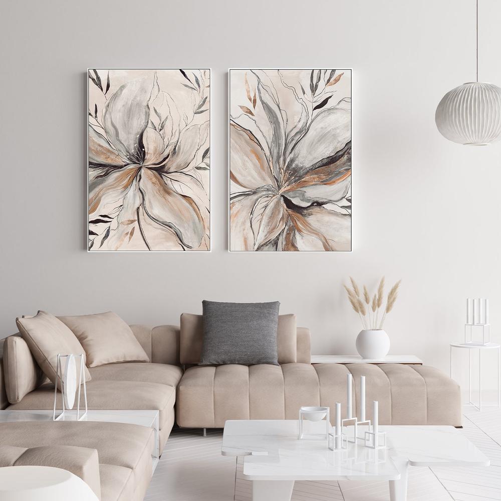 wall-art-print-canvas-poster-framed-Gold Brown Charcole Flower, Style A & B, Set Of 2 , By Asia Jensen-7