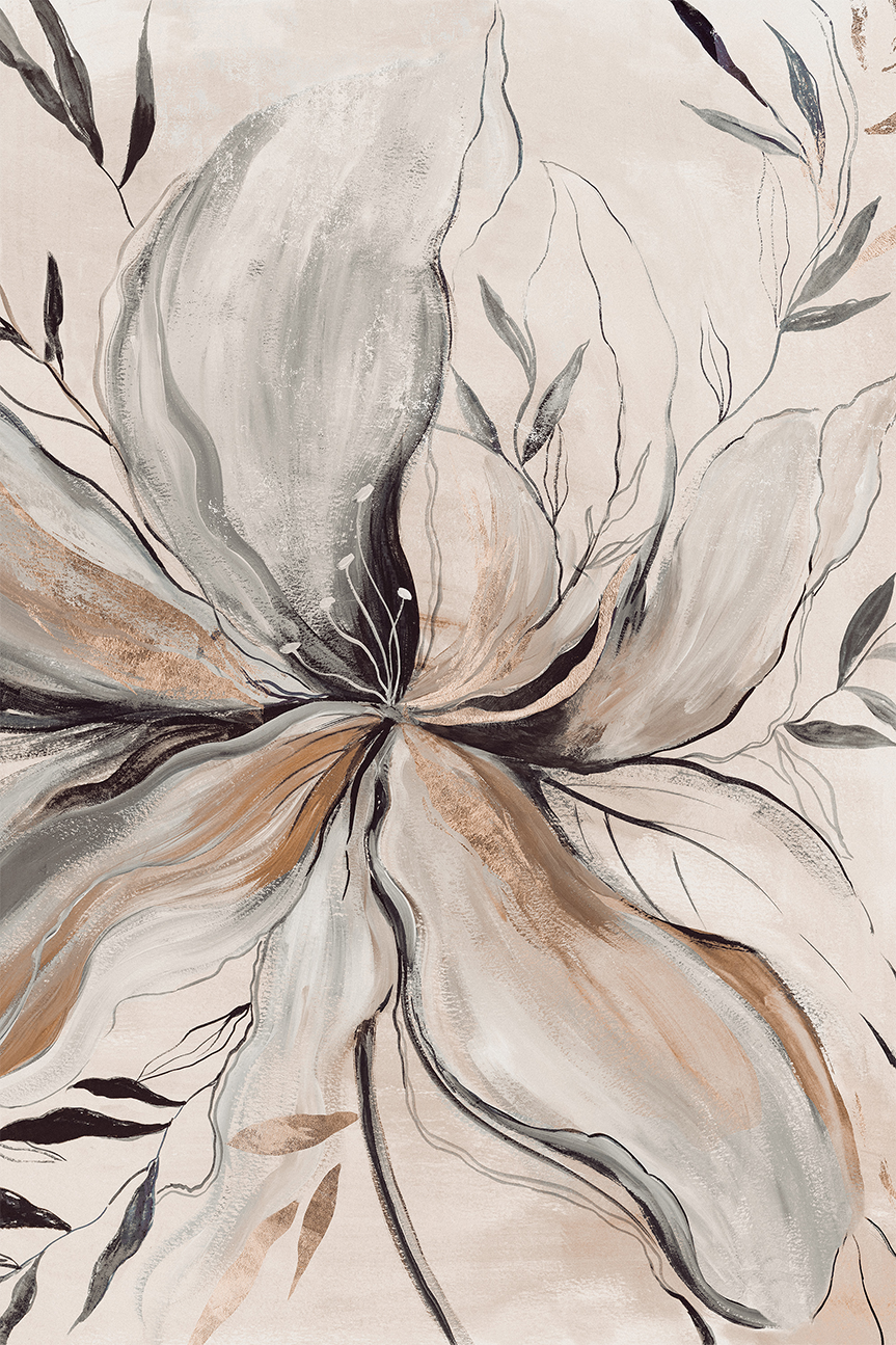 wall-art-print-canvas-poster-framed-Gold Brown Charcole Flower, Style A , By Asia Jensen-1