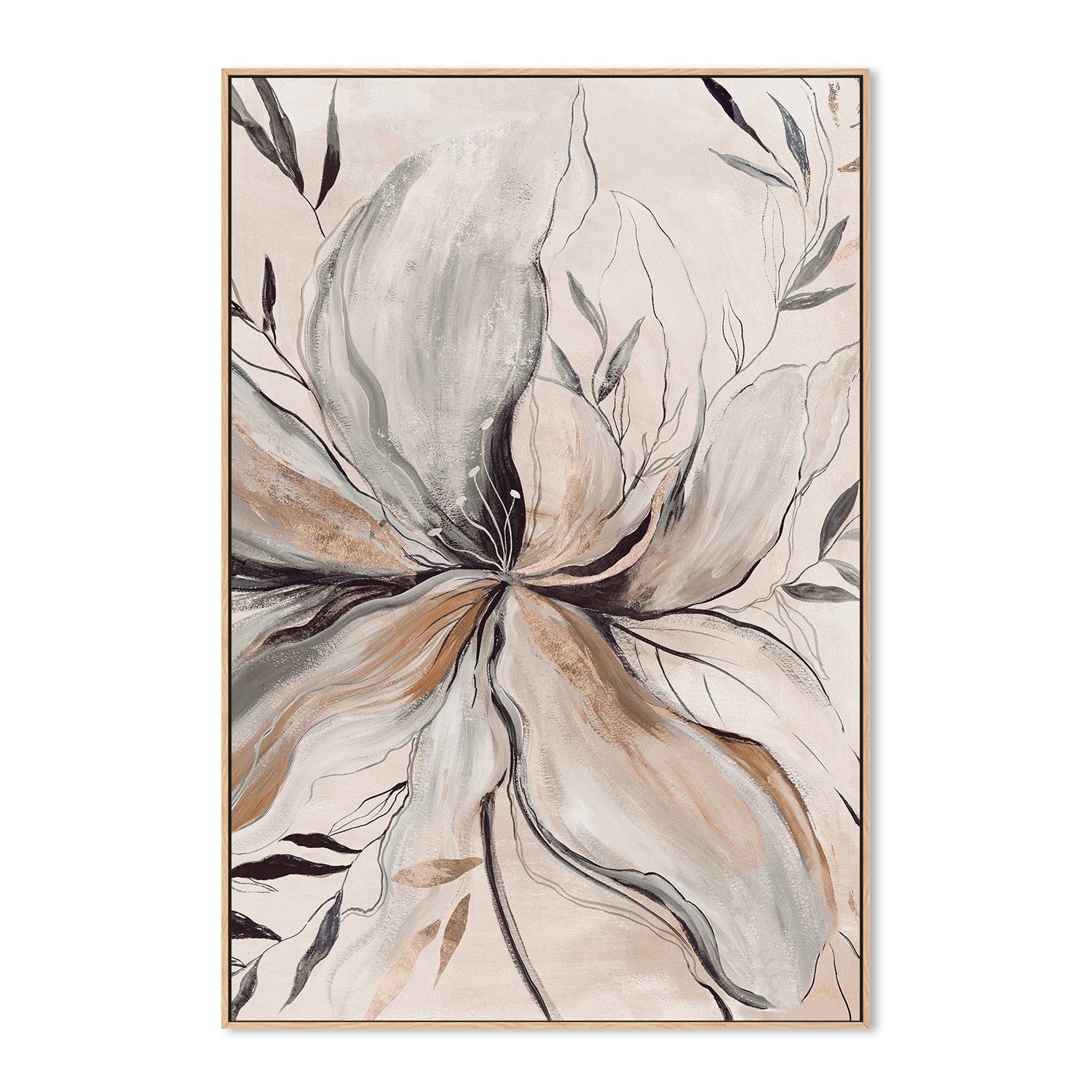 wall-art-print-canvas-poster-framed-Gold Brown Charcole Flower, Style A , By Asia Jensen-4