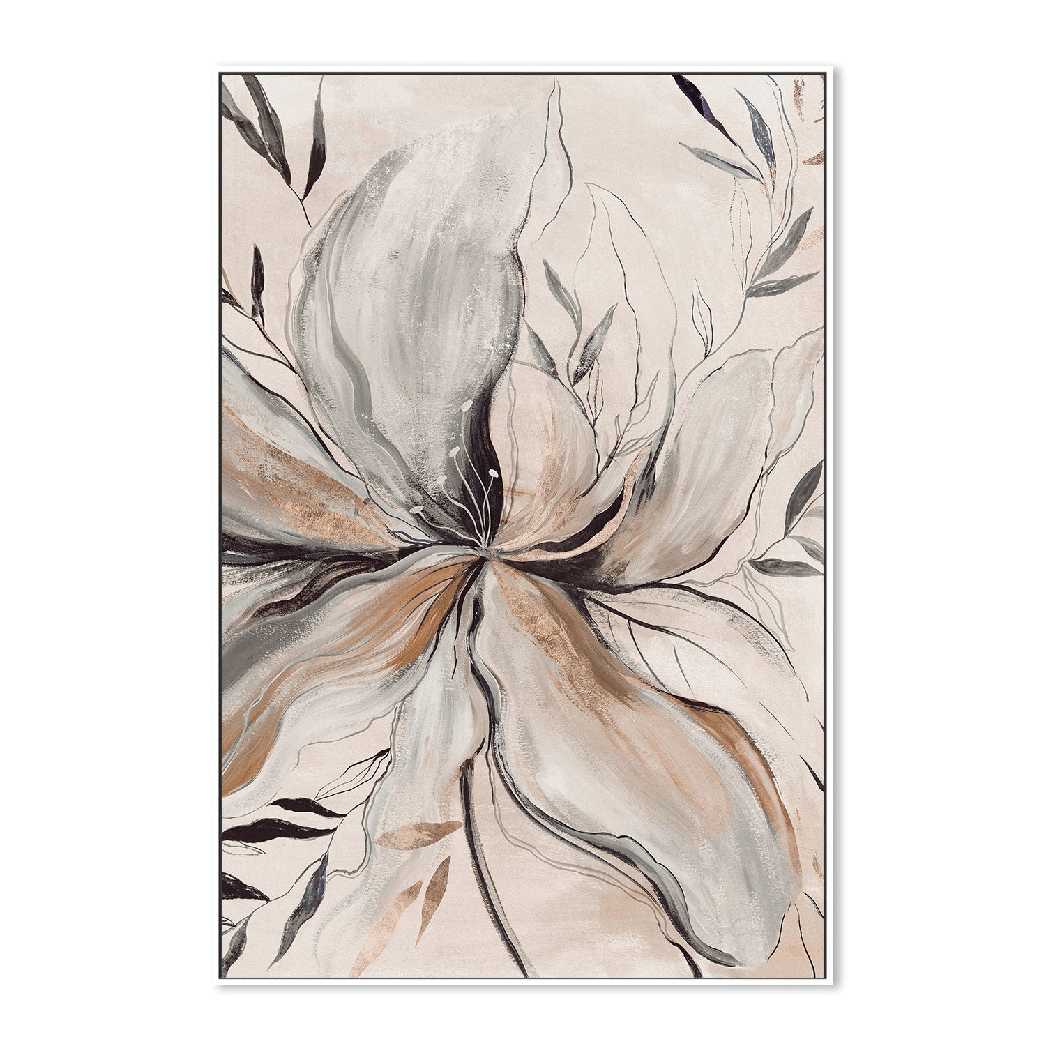 wall-art-print-canvas-poster-framed-Gold Brown Charcole Flower, Style A , By Asia Jensen-5