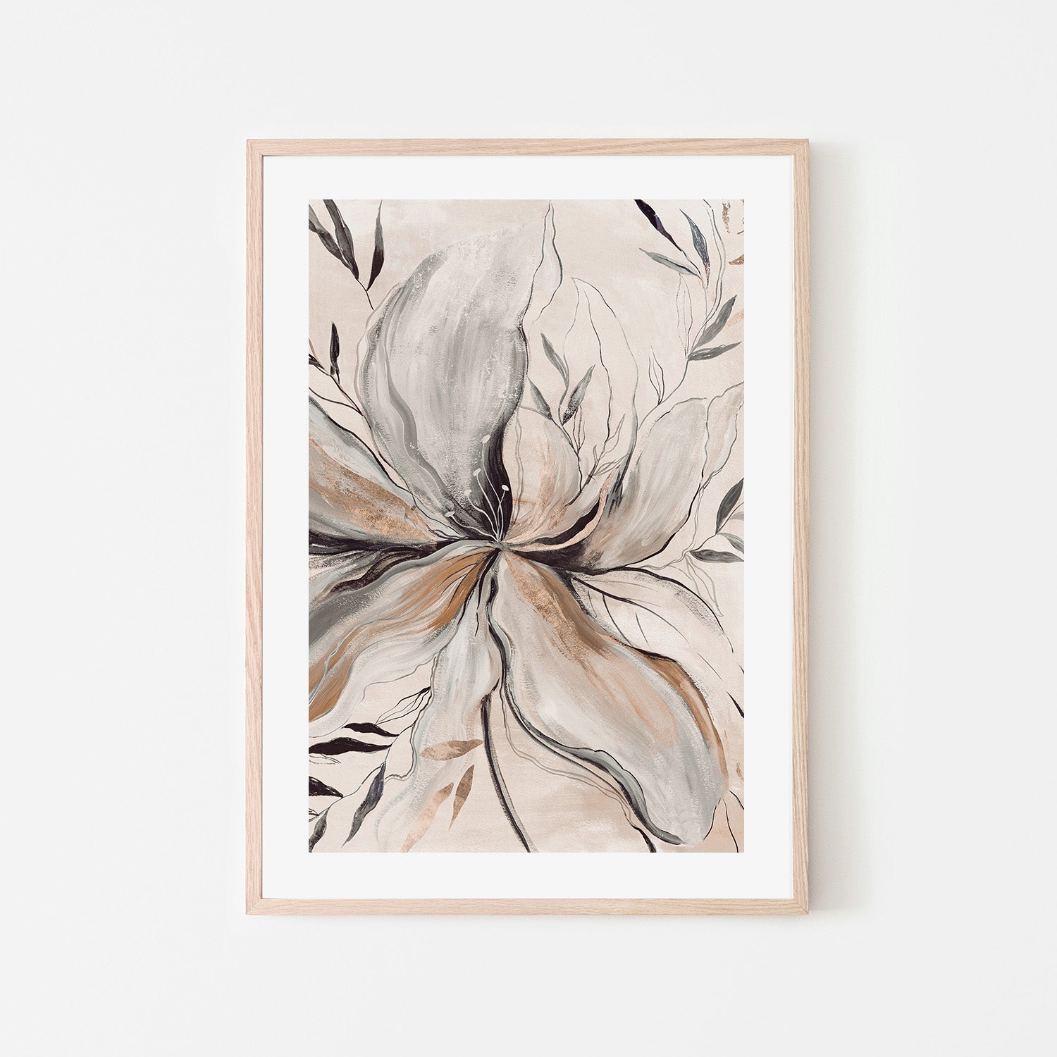 wall-art-print-canvas-poster-framed-Gold Brown Charcole Flower, Style A , By Asia Jensen-6