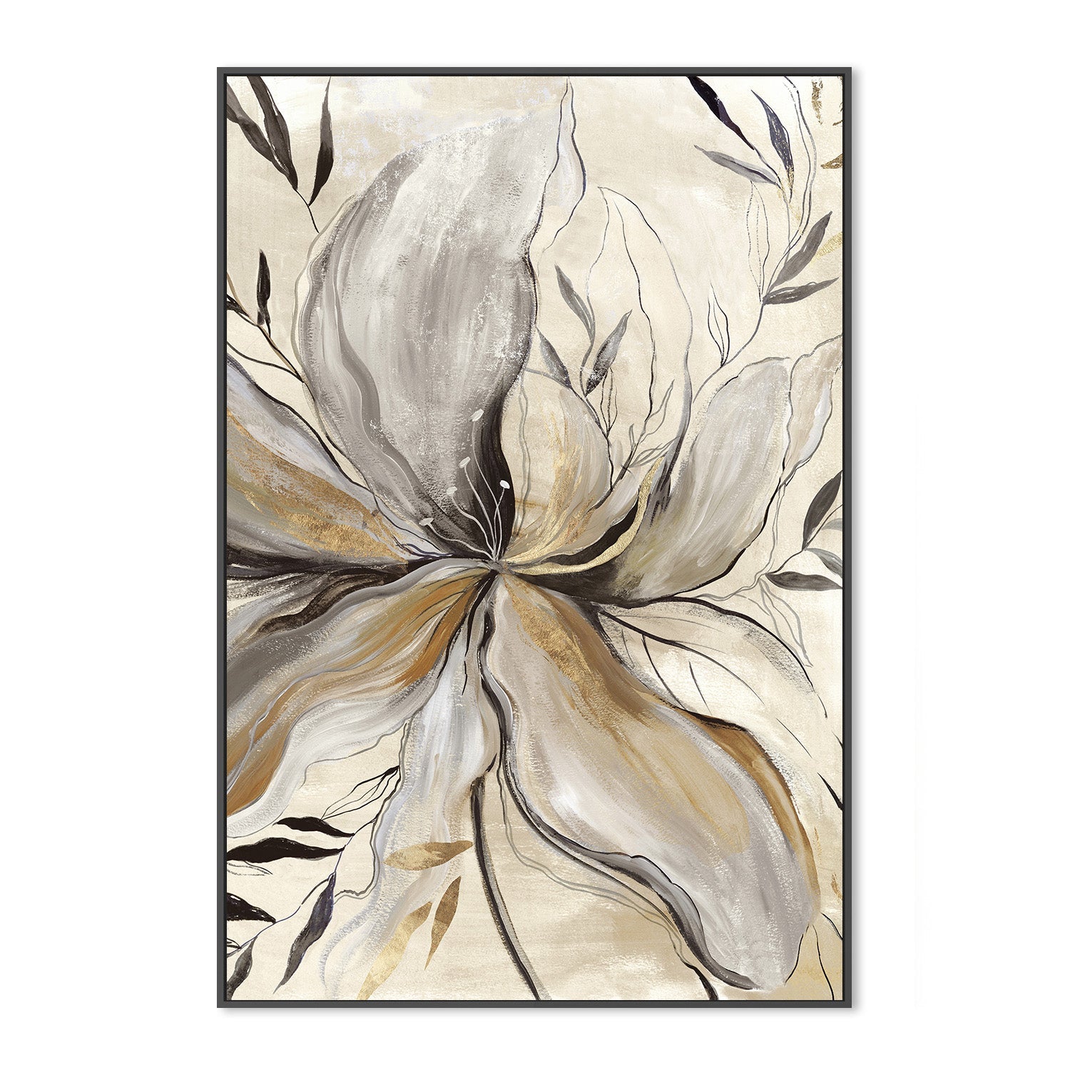wall-art-print-canvas-poster-framed-Gold Charcole Flower, Style A , By Asia Jensen-3