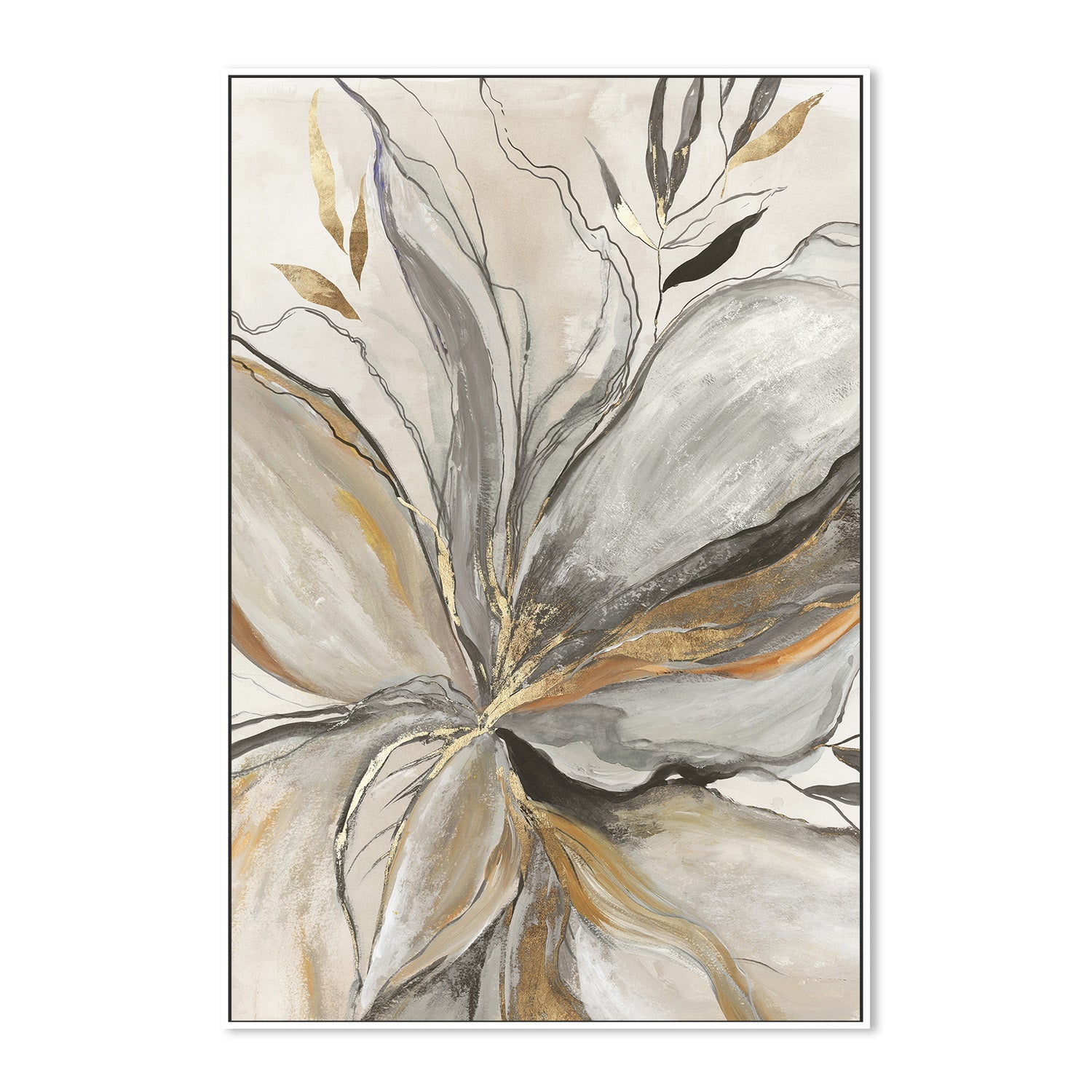 wall-art-print-canvas-poster-framed-Gold Charcole Flower, Style B , By Asia Jensen-5