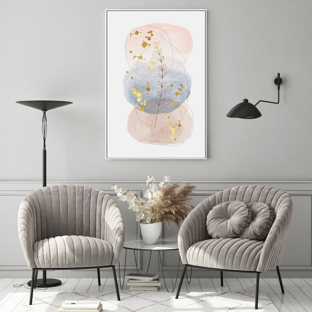 Gold Leaf Pastel Abstract, Style C Wall Art Print Framed Canvas