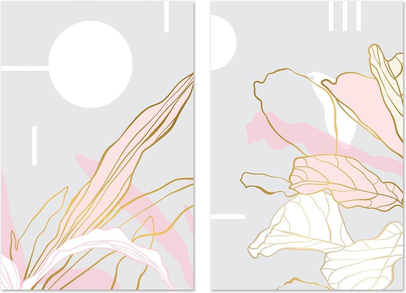 wall-art-print-canvas-poster-framed-Golden Blush Plants, Style A & B, Set of 2-GIOIA-WALL-ART