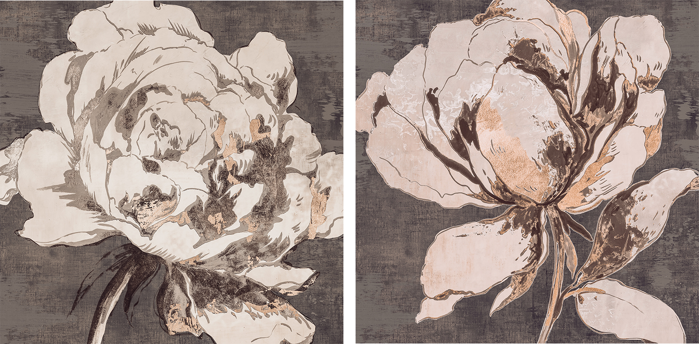 wall-art-print-canvas-poster-framed-Golden Flower Brown Tone, Style A & B, Set Of 2 , By Asia Jensen-1