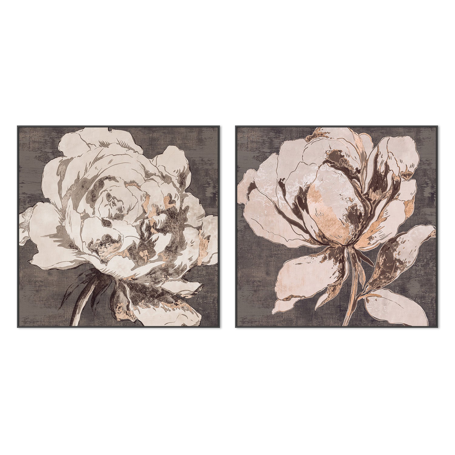 wall-art-print-canvas-poster-framed-Golden Flower Brown Tone, Style A & B, Set Of 2 , By Asia Jensen-3