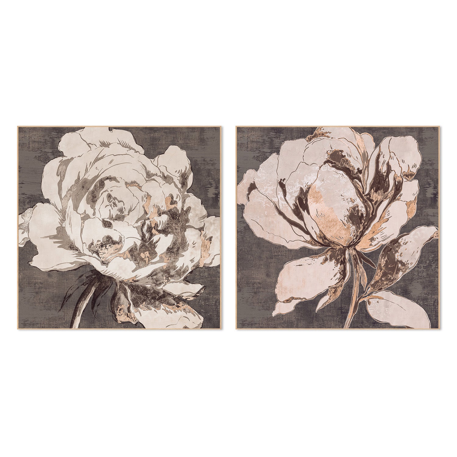 wall-art-print-canvas-poster-framed-Golden Flower Brown Tone, Style A & B, Set Of 2 , By Asia Jensen-4