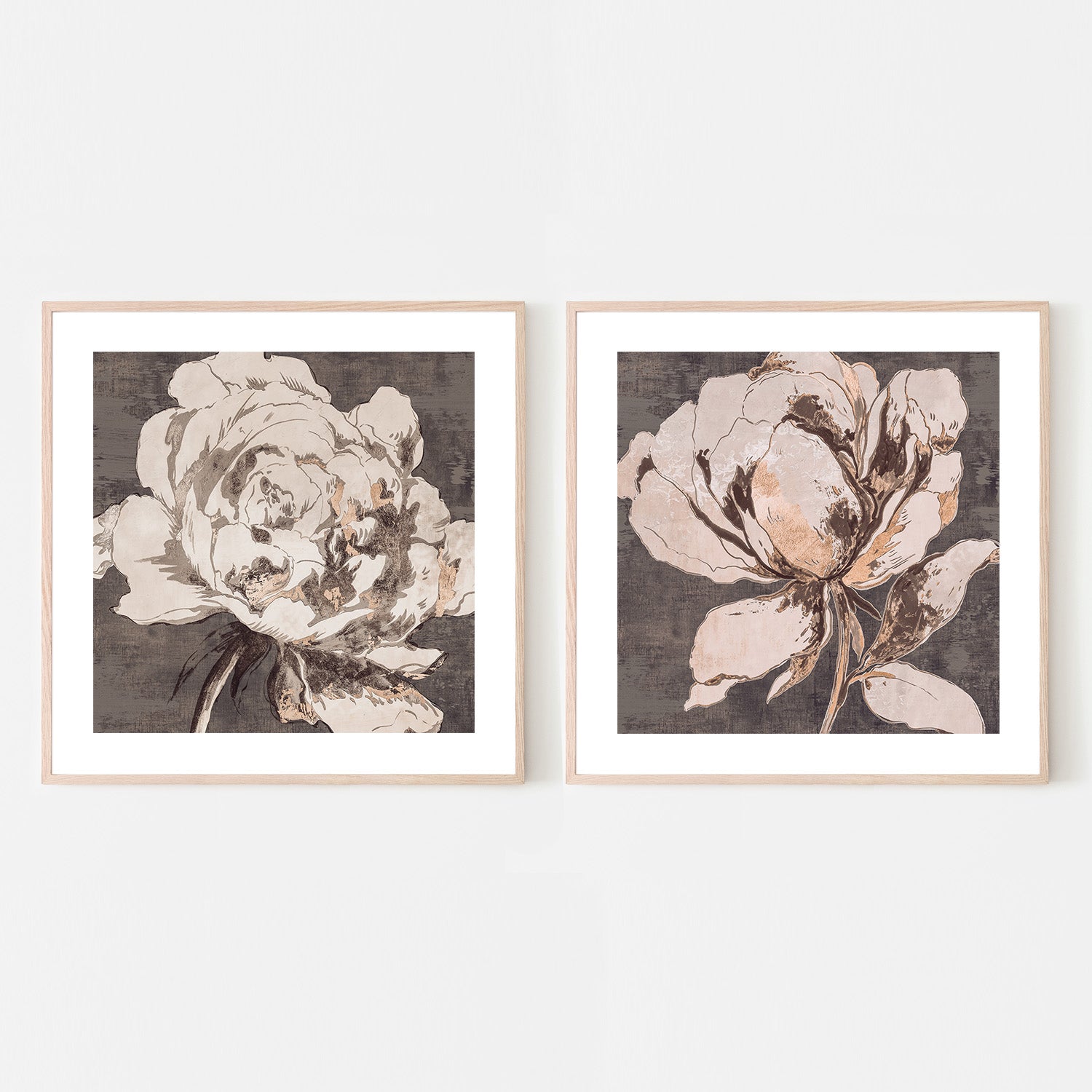 wall-art-print-canvas-poster-framed-Golden Flower Brown Tone, Style A & B, Set Of 2 , By Asia Jensen-6