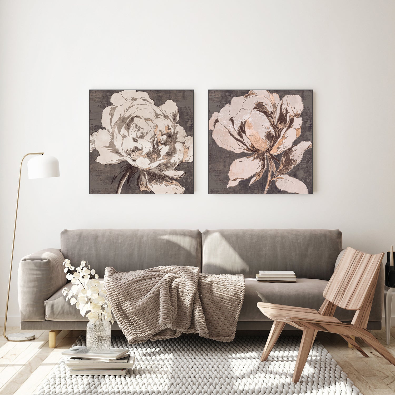 wall-art-print-canvas-poster-framed-Golden Flower Brown Tone, Style A & B, Set Of 2 , By Asia Jensen-7