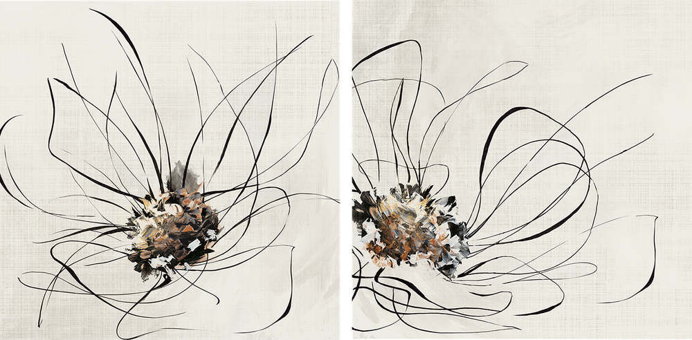 wall-art-print-canvas-poster-framed-Golden Flower Lines, Style A & B, Set Of 2 , By Alex Black-1