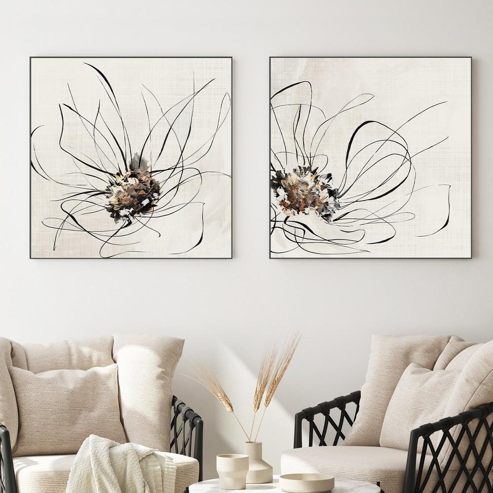 wall-art-print-canvas-poster-framed-Golden Flower Lines, Style A & B, Set Of 2 , By Alex Black-2