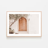 Greek house facade with brown door-Gioia-Prints-Framed-Canvas-Poster-GIOIA-WALL-ART