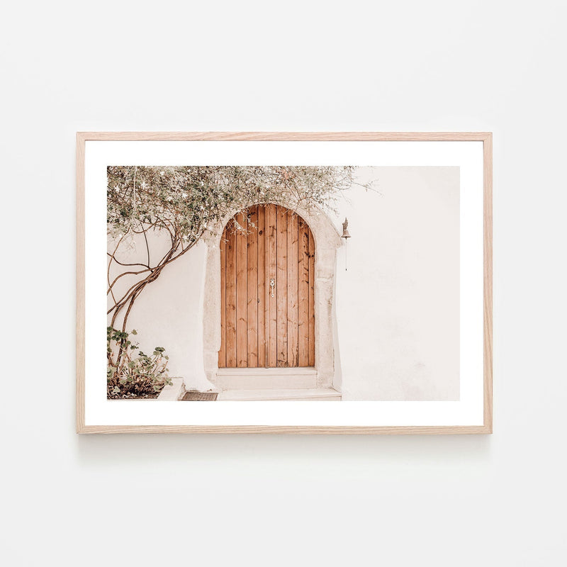 Greek house facade with brown door-Gioia-Prints-Framed-Canvas-Poster-GIOIA-WALL-ART