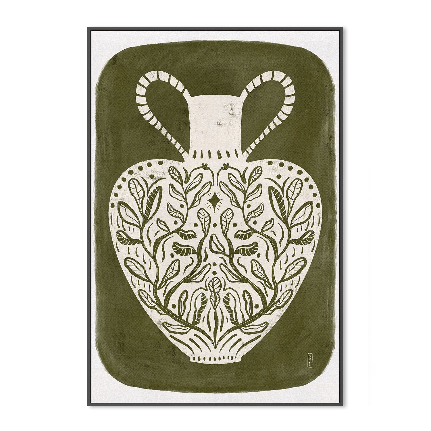 wall-art-print-canvas-poster-framed-Greek Vase Olive Green Illustration-3