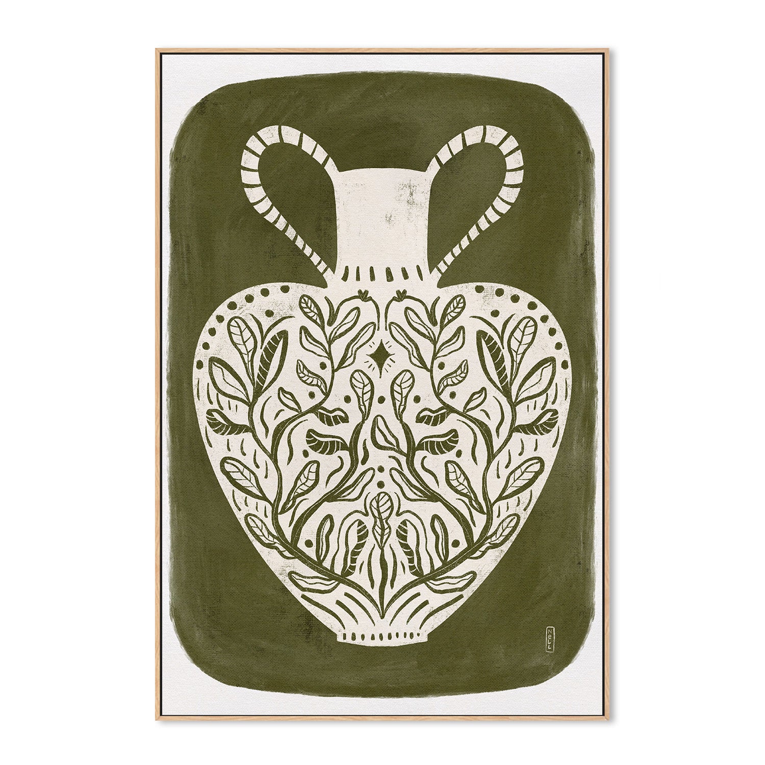 wall-art-print-canvas-poster-framed-Greek Vase Olive Green Illustration-4