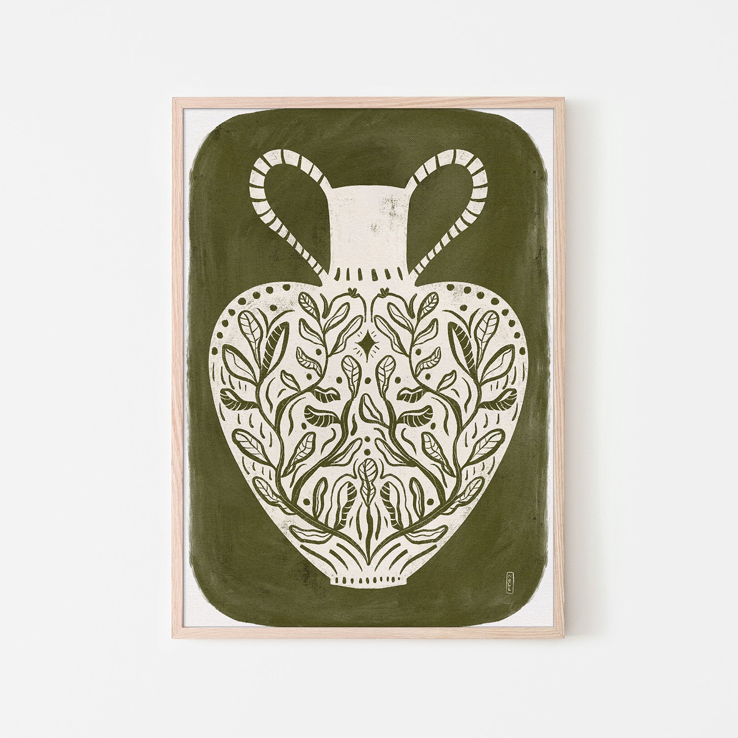 wall-art-print-canvas-poster-framed-Greek Vase Olive Green Illustration-6