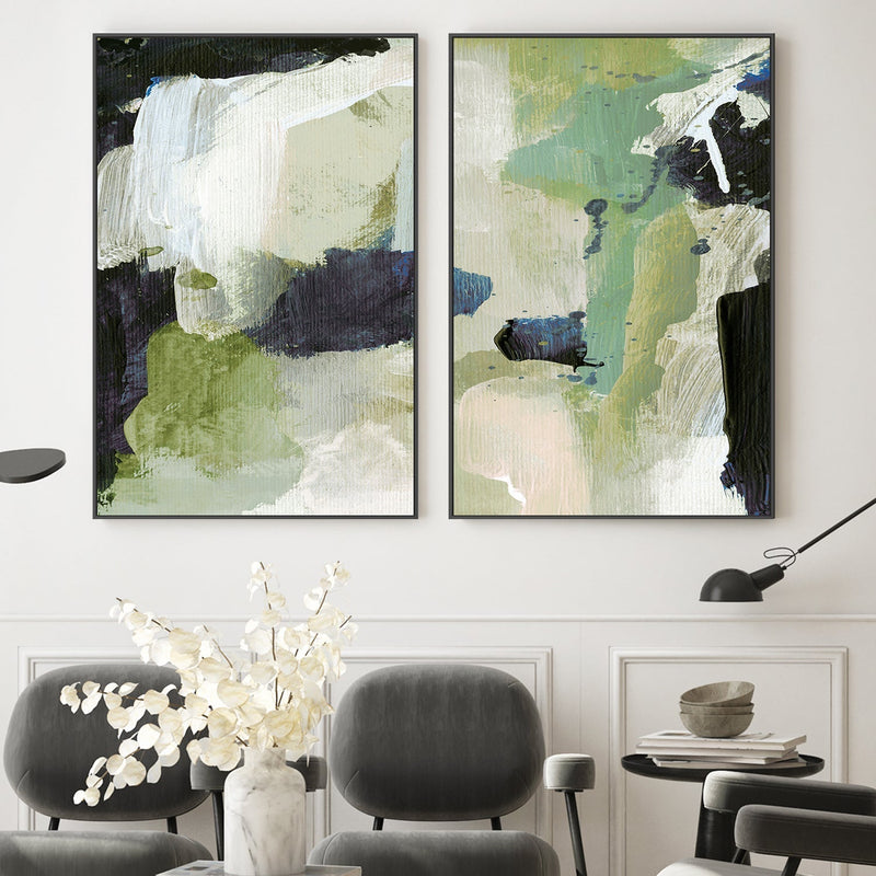 wall-art-print-canvas-poster-framed-Green Abstract, Set Of 2 , By Dan Hobday-by-Dan Hobday-Gioia Wall Art