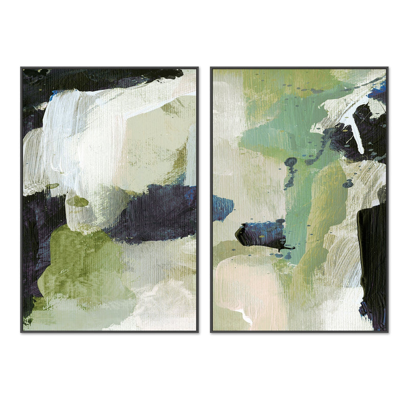wall-art-print-canvas-poster-framed-Green Abstract, Set Of 2 , By Dan Hobday-by-Dan Hobday-Gioia Wall Art