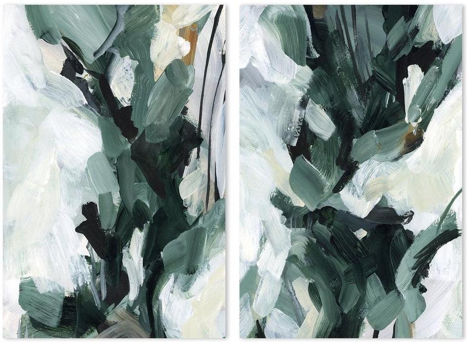 wall-art-print-canvas-poster-framed-Dark Green Abstract, Set Of 2-by-Emily Wood-Gioia Wall Art