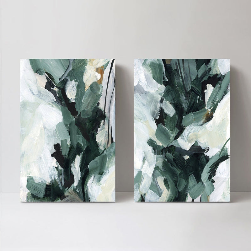 wall-art-print-canvas-poster-framed-Dark Green Abstract, Set Of 2-by-Emily Wood-Gioia Wall Art