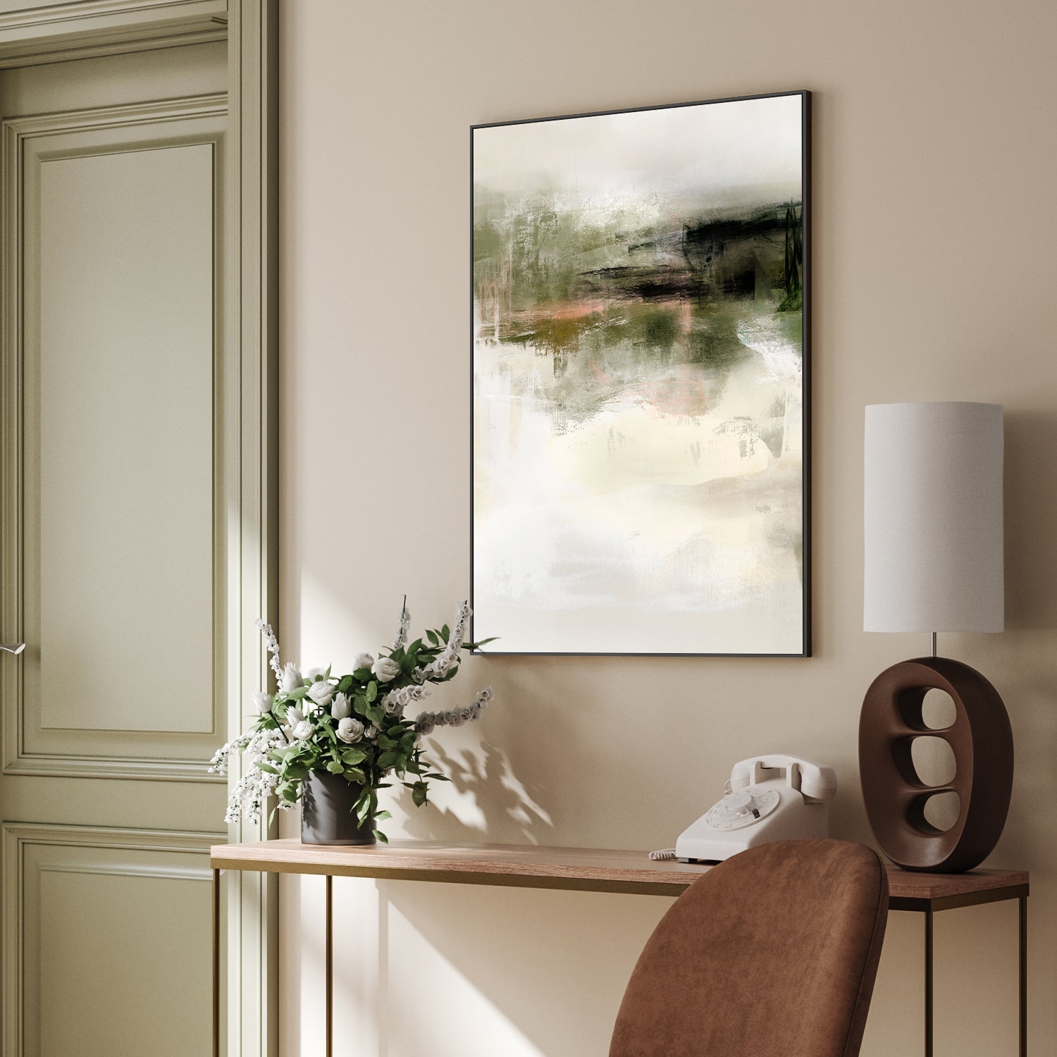 wall-art-print-canvas-poster-framed-Green And Beige, Style A , By Karine Tonial Grimm-2