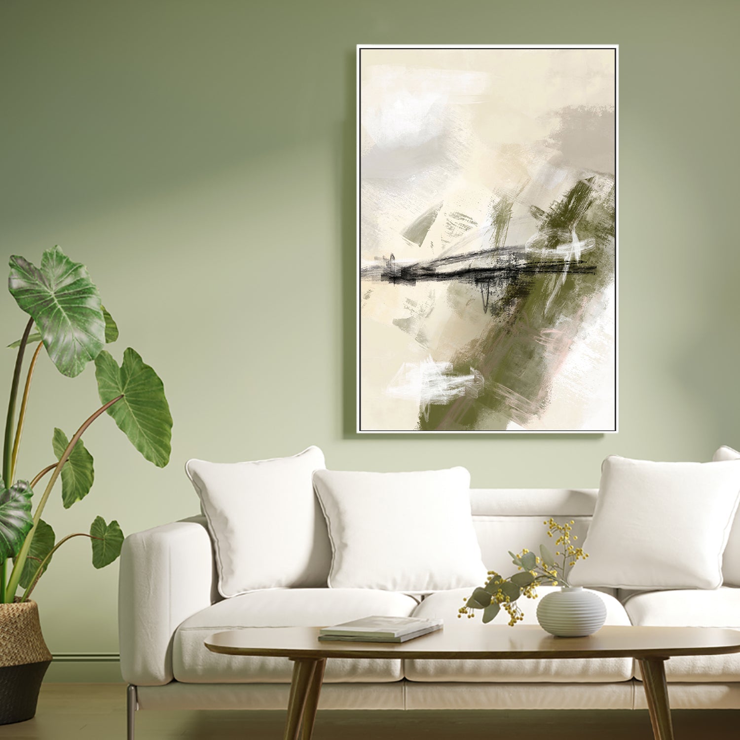 wall-art-print-canvas-poster-framed-Green And Beige, Style B , By Karine Tonial Grimm-2