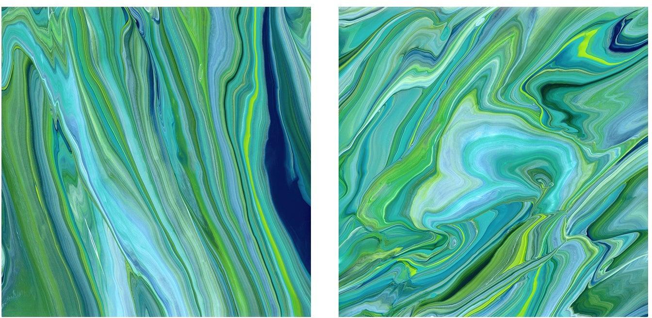 wall-art-print-canvas-poster-framed-Green Blue Marble , Style A & B, Set Of 2 , By Cathy Anderson , By Cathy Anderson-1