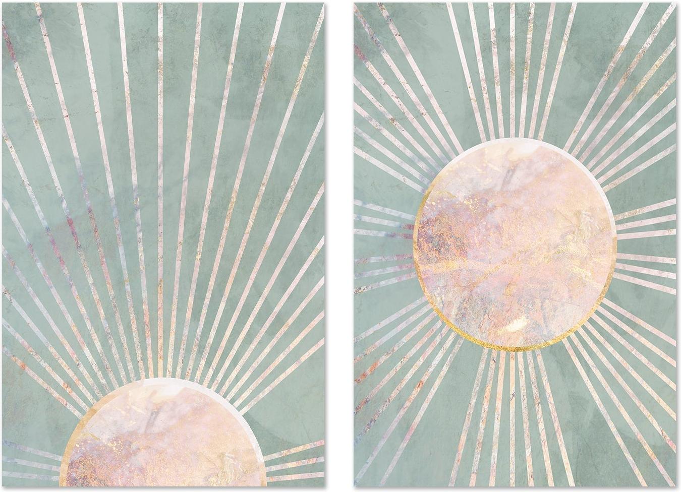 wall-art-print-canvas-poster-framed-Green Boho Sun, Style A & B, Set Of 2 , By Sarah Manovski-GIOIA-WALL-ART