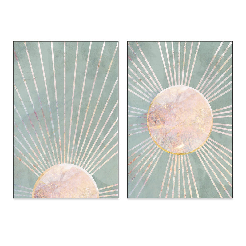 wall-art-print-canvas-poster-framed-Green Boho Sun, Style A & B, Set Of 2 , By Sarah Manovski-GIOIA-WALL-ART
