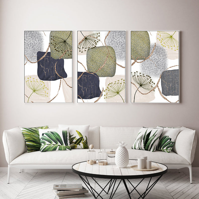 wall-art-print-canvas-poster-framed-Green Grey, Style A, B & C, Set Of 3 , By Sally Ann Moss-GIOIA-WALL-ART