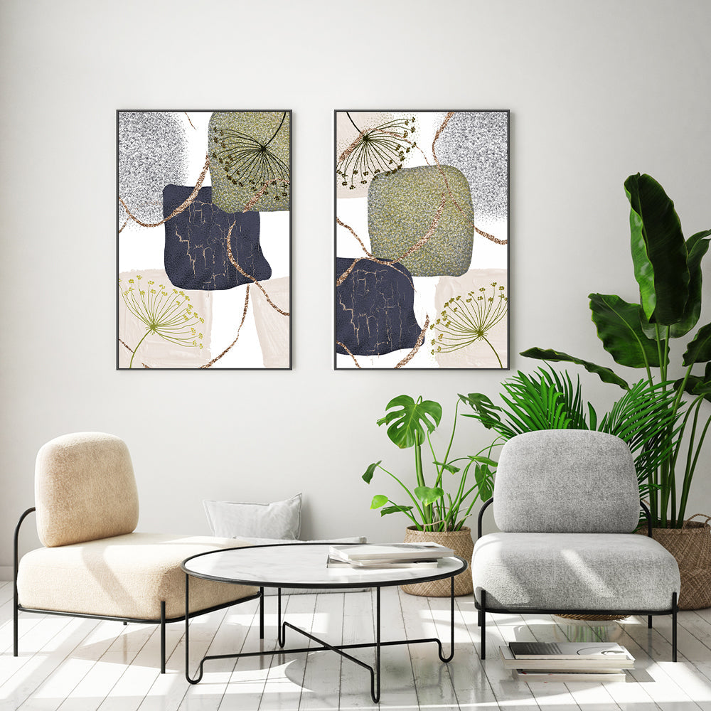 Green Grey, Style A & B, Set Of 2