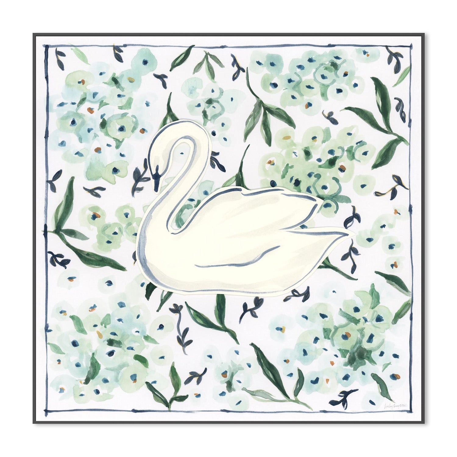 wall-art-print-canvas-poster-framed-Green Hydrangea Swan-3