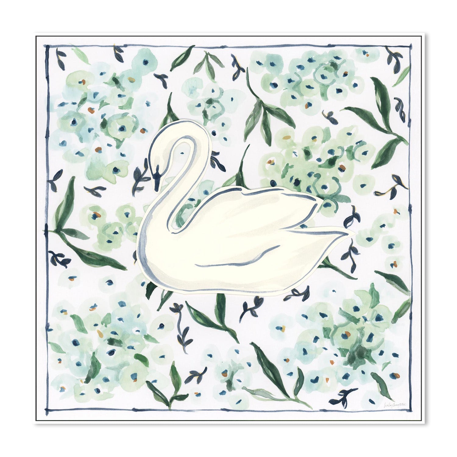 wall-art-print-canvas-poster-framed-Green Hydrangea Swan-5