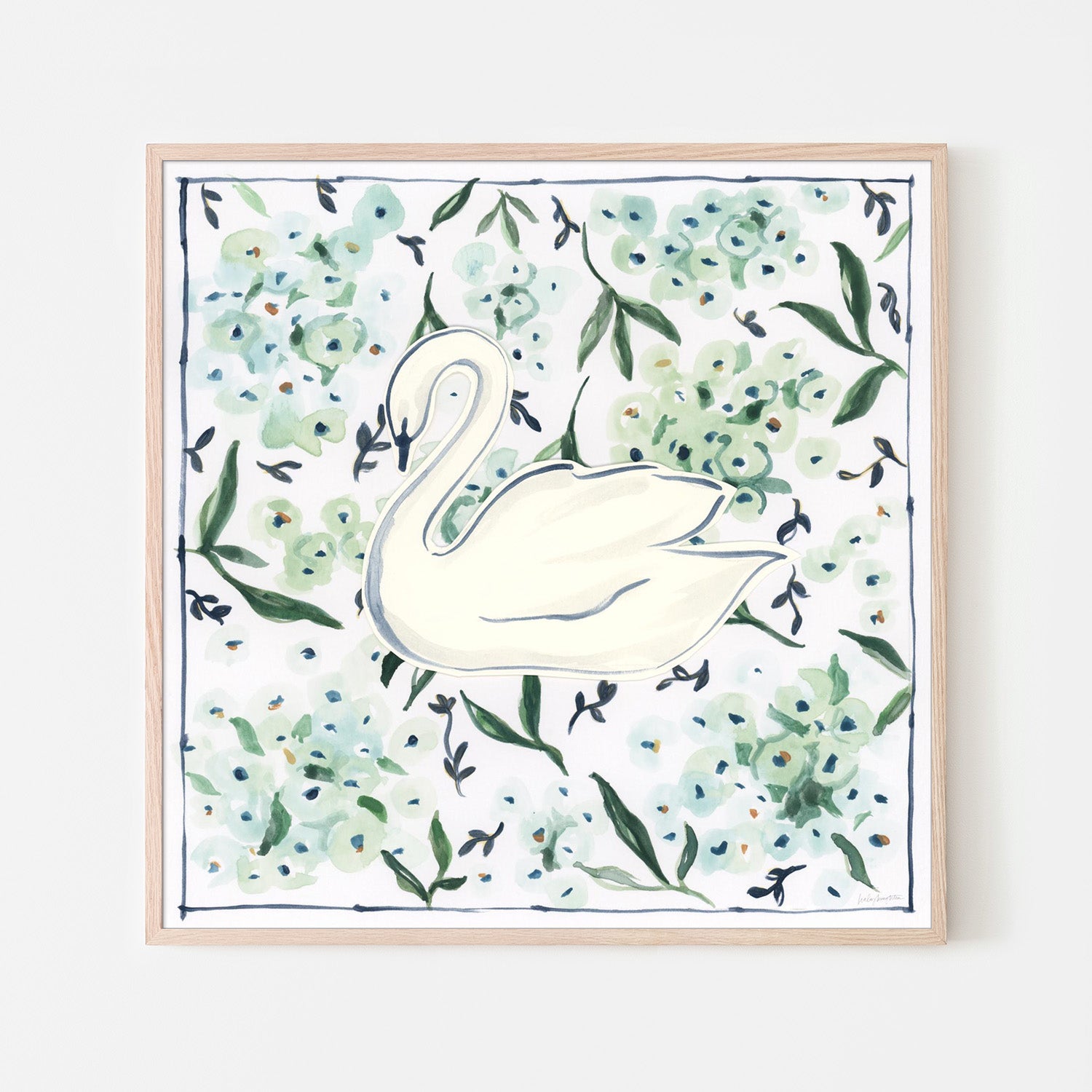 wall-art-print-canvas-poster-framed-Green Hydrangea Swan-6