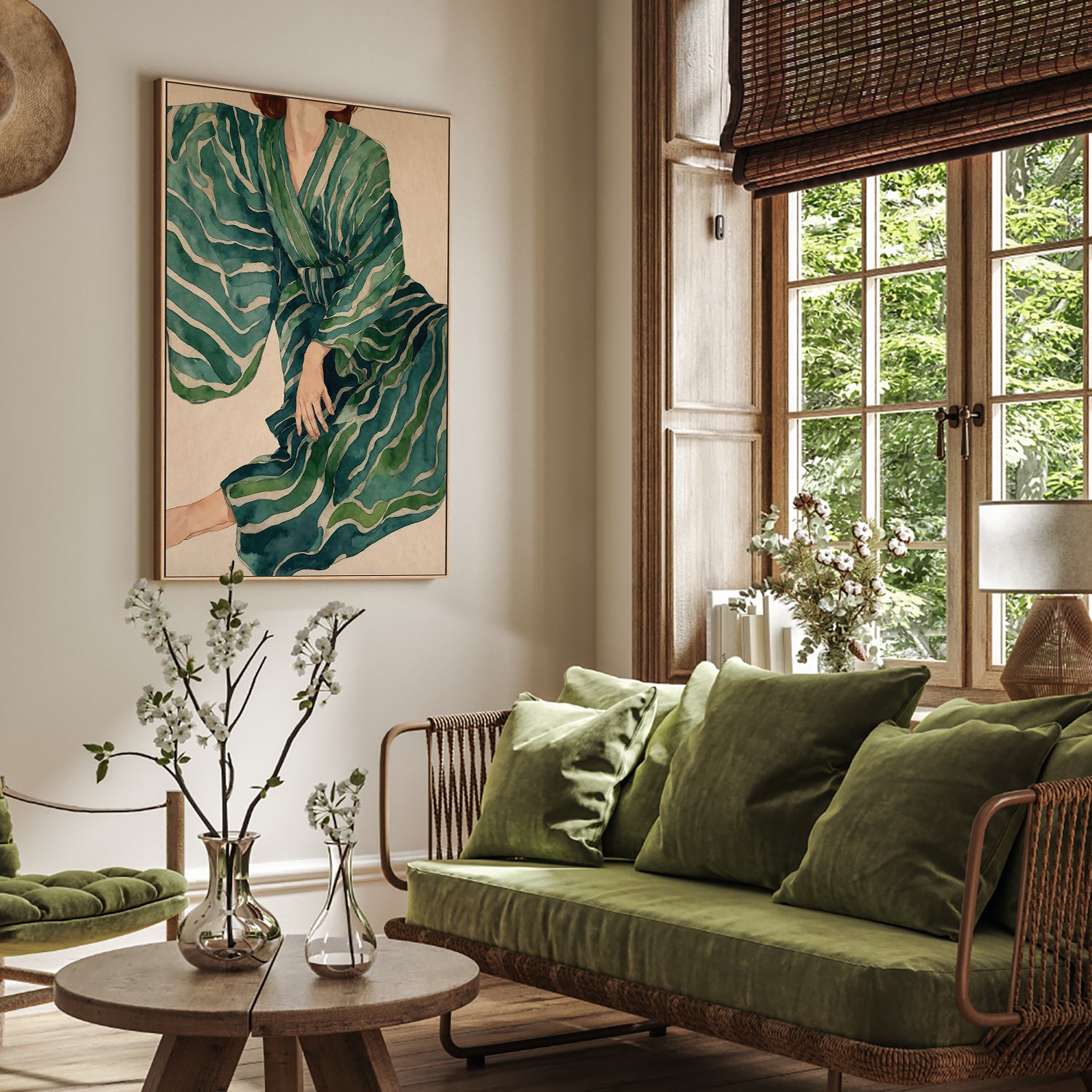 wall-art-print-canvas-poster-framed-Green Kimono Flow-7