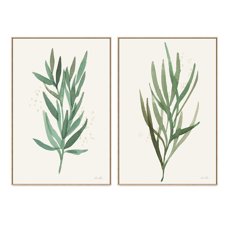 wall-art-print-canvas-poster-framed-Green Leaves, Style B & C, Set Of 2 , By Laura Horn-GIOIA-WALL-ART