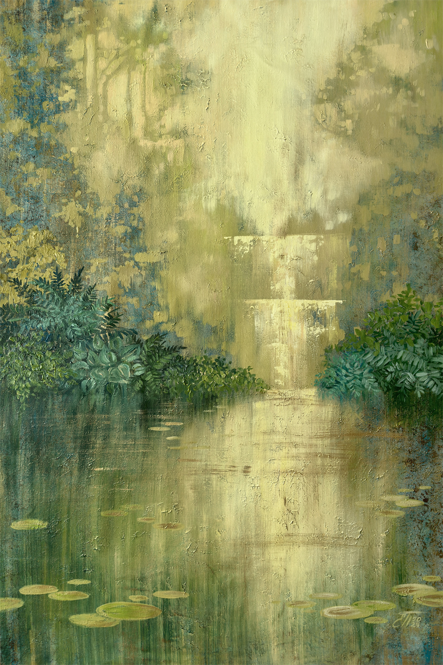 wall-art-print-canvas-poster-framed-Green Pond By The Waterfall , By Ekaterina Prisich-1