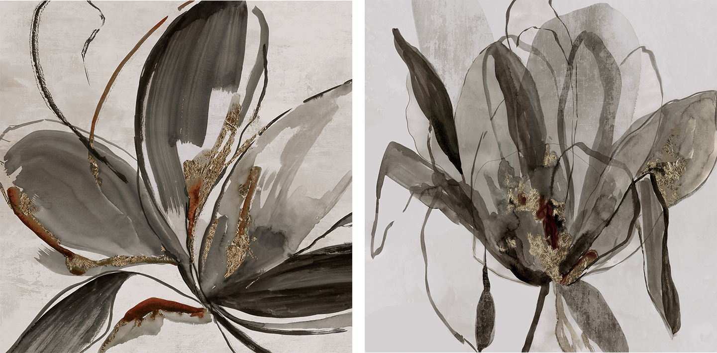 wall-art-print-canvas-poster-framed-Grey Glory Brown Tone & Charcoal In Bloom, Set Of 2 , By Asia Jensen-1