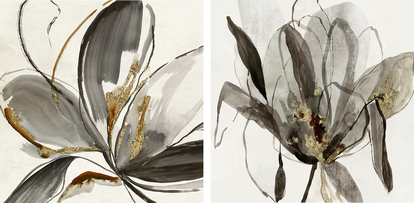wall-art-print-canvas-poster-framed-Grey Glory & Charcoal In Bloom, Set Of 2 , By Asia Jensen-1